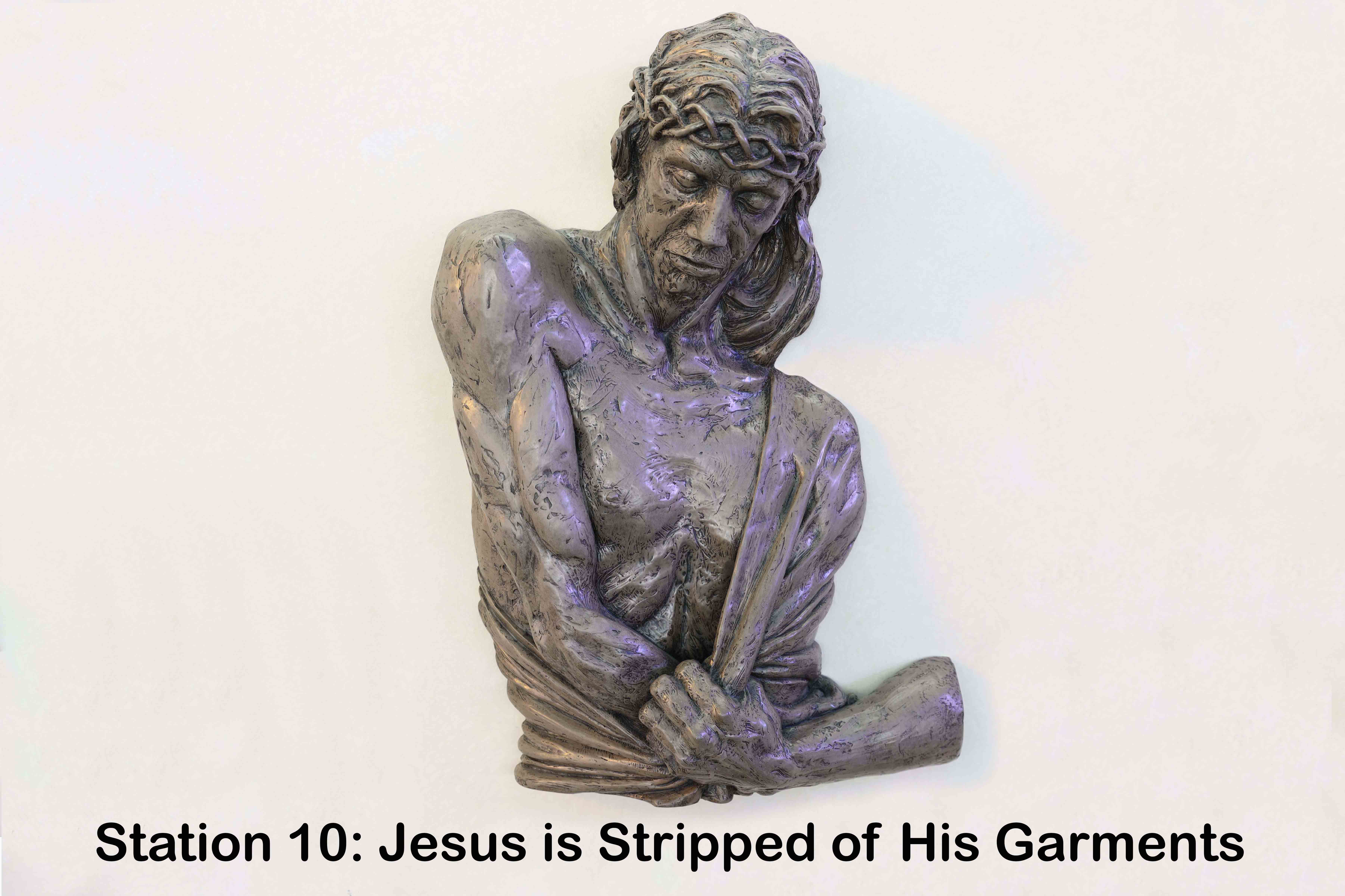 Mark 15:22-24: And they brought him to the place called Golgotha (which means the place of a skull).
 23 And they offered him wine mingled with myrrh; but he did not take it.
 24 And they crucified him, and divided his garments among them, casting lots for them, to decide what each should take.  Isaiah 53:3-11: He was despised and rejected by men; a man of sorrows, and acquainted with grief; and as one from whom men hide their faces he was despised, and we esteemed him not.
 4 Surely he has borne our griefs and carried our sorrows; yet we esteemed him stricken, smitten by God, and afflicted.
 5 But he was wounded for our transgressions, he was bruised for our iniquities; upon him was the chastisement that made us whole, and with his stripes we are healed.
 6 All we like sheep have gone astray; we have turned everyone to his own way; and the LORD has laid on him the iniquity of us all.
 7 He was oppressed, and he was afflicted, yet he opened not his mouth; like a lamb that is led to the slaughter, and like a sheep that before its shearers is dumb, so he opened not his mouth.
 8 By oppression and judgment he was taken away; and as for his generation, who considered that he was cut off out of the land of the living, stricken for the transgression of my people?
 9 And they made his grave with the wicked and with a rich man in his death, although he had done no violence, and there was no deceit in his mouth.
 10 Yet it was the will of the LORD to bruise him; he has put him to grief; when he makes himself an offering for sin, he shall see his offspring, he shall prolong his days; the will of the LORD shall prosper in his hand;
 11 he shall see the fruit of the travail of his soul and be satisfied; by his knowledge shall the righteous one, my servant, make many to be accounted righteous; and he shall bear their iniquities.

